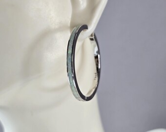 Womens Sterling Silver Modernist Opal Hoop Earrings 9.1g E1685