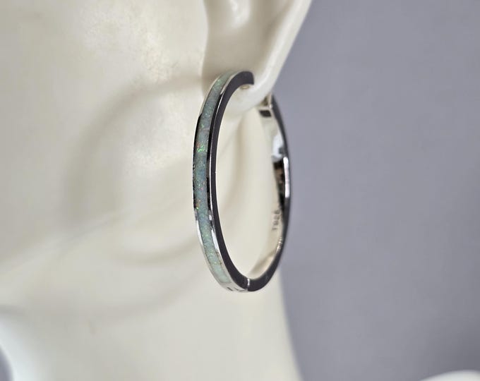 Womens Sterling Silver Modernist Opal Hoop Earrings 9.1g E1685
