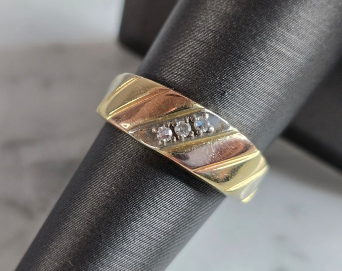 Mens Vintage Estate 14K Tri Colored Gold Diamond Ring 4.1g E7377