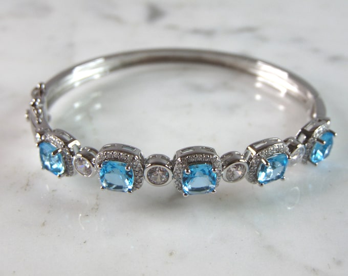Womens Vintage Estate Sterling Silver Topaz CZ Bangle Bracelet 15.1g E2282