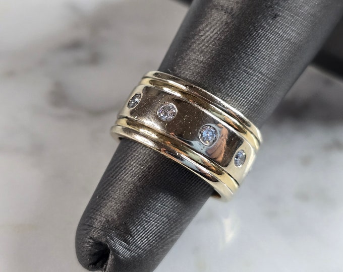 Womens Vintage Estate 18K Yellow & White Gold Diamond Novell Ring 12.2g E5360