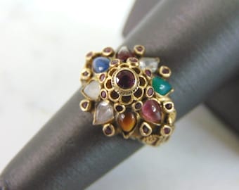 Womens Vintage Estate 14K Yellow Gold Multi Stone Ring, 4.8g E2218