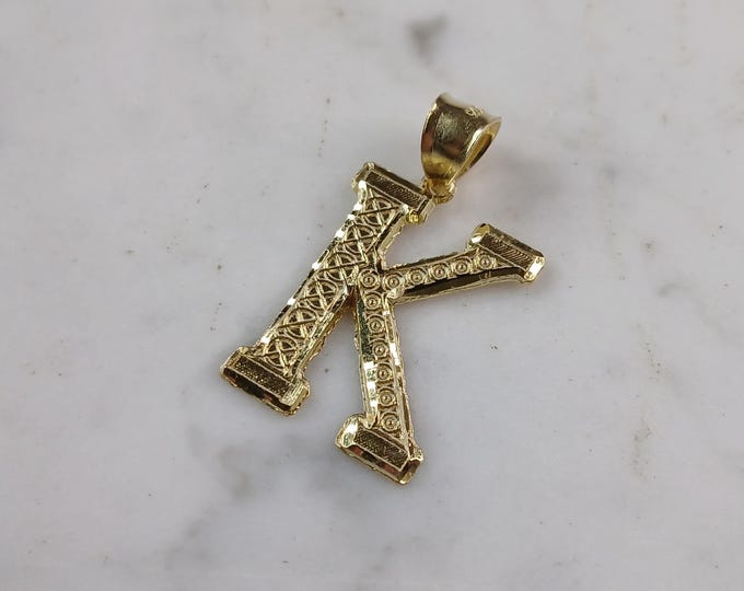 Womens Sterling Silver Gold Tone Initial Letter " K " Pendant 2.2g E7005