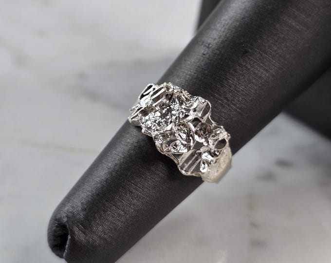 Womens Vintage Estate Sterling Silver Nugget Style Ring 2.0g E1911