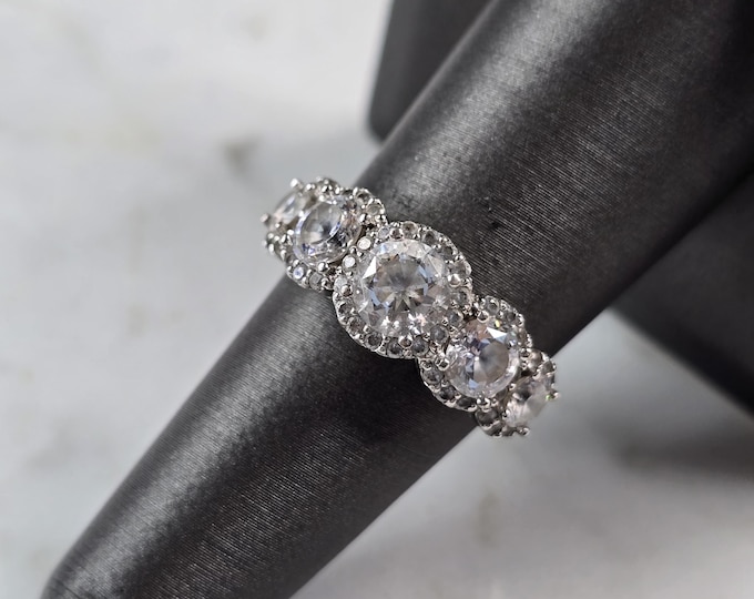 Womens Vintage Estate Sterling Silver Modernist CZ Ring 3.8g E6862