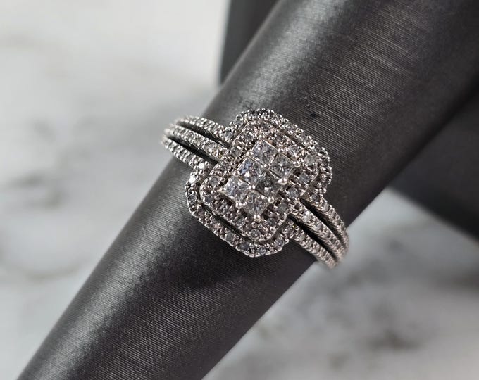 Womens Vintage Estate 10K White Gold Diamond Keepsake Ring 3.3g E1837