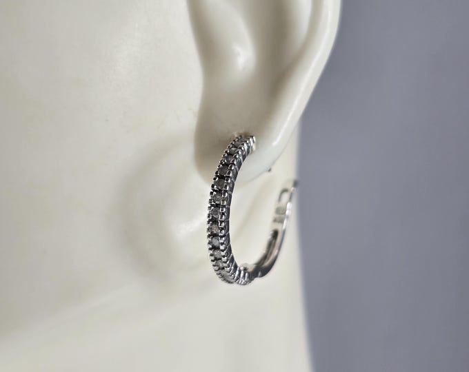 Pr Womens Vintage Estate 10K White Gold Diamond Hoop Earrings 2.8g E5150
