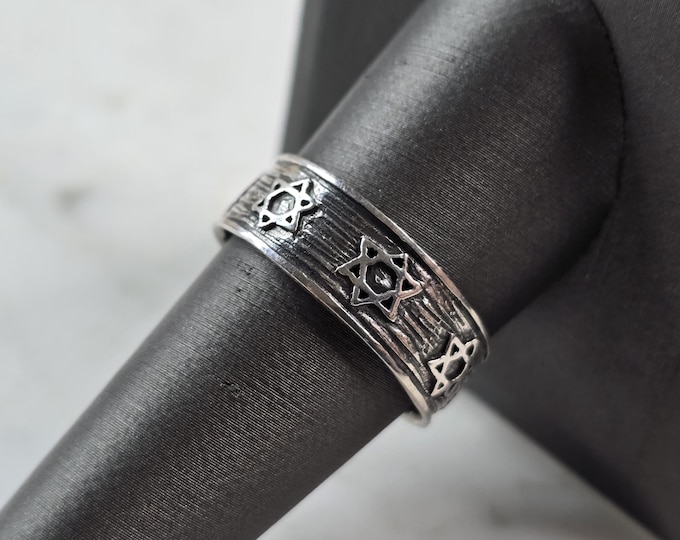 Mens Vintage Estate Sterling Silver Jewish Star of David Band Ring 4.0g, E4342