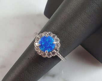 Womens Estate Sterling Silver Modernist Blue Opal Ring 3.2g E1712