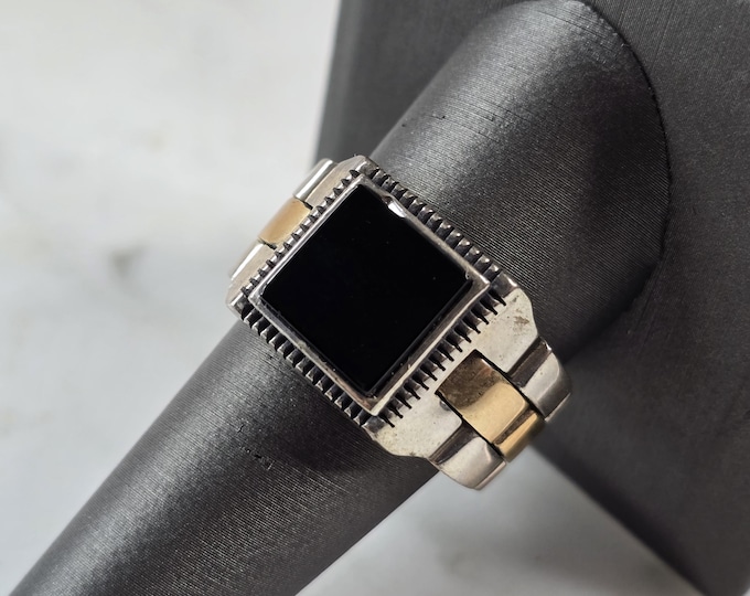 Mens Sterling Silver Onyx Watch Band Ring 13.0g E3015