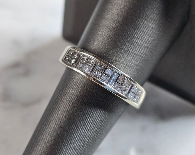 Mens Vintage Estate 14K White Gold Diamond Ring, 4.8g E5346