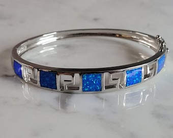 Womens Sterling Silver Modernist Blue Opal Bangle Bracelet 17.4g E2413
