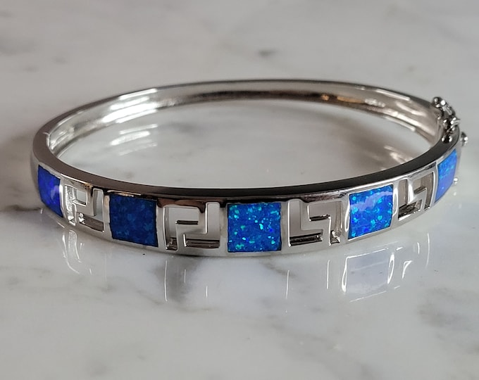 Womens Sterling Silver Modernist Blue Opal Bangle Bracelet 17.4g E2413