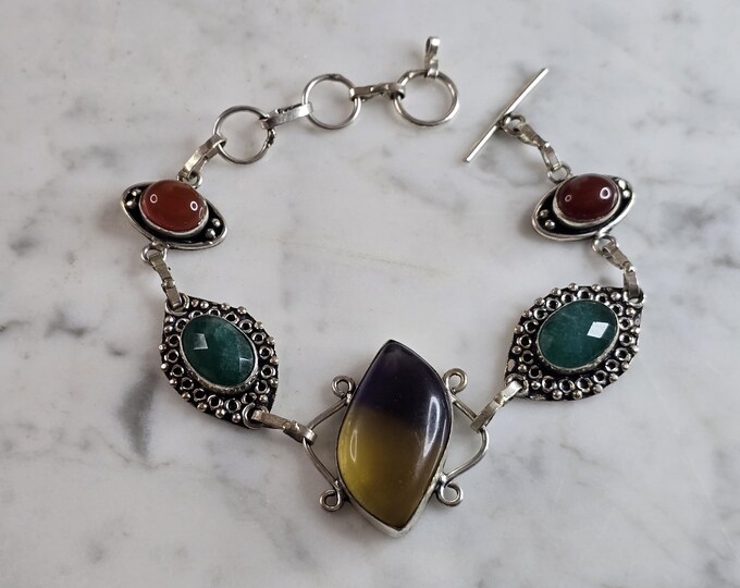 Womens Vintage Estate Sterling Silver Multi Stone Bracelet 25.0g E7207