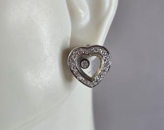 Womens Vintage Estate Sterling Silver CZ Heart Earrings 5.8g E2239