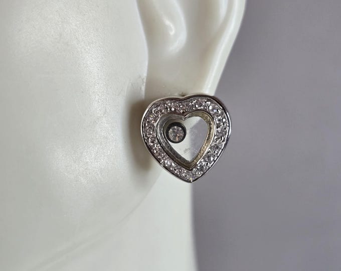 Womens Vintage Estate Sterling Silver CZ Heart Earrings 5.8g E2239