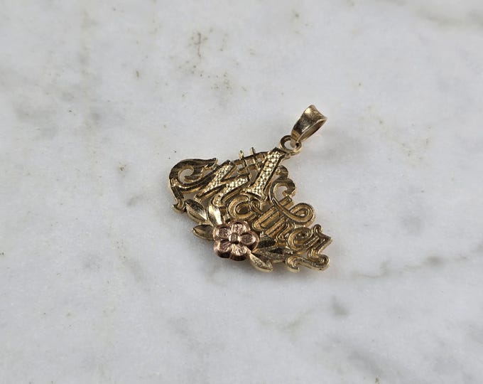 Womens Vintage Estate 14K Yellow & Rose Gold "#1 Mother" Pendant 1.0g E5114