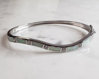 Womens Estate Sterling Silver Modernist Opal Bangle Bracelet 16.3g E4026