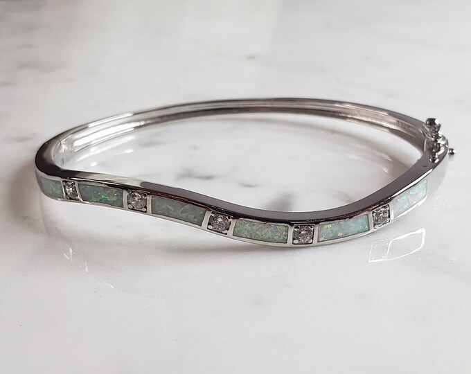 Womens Estate Sterling Silver Modernist Opal Bangle Bracelet 16.3g E4026