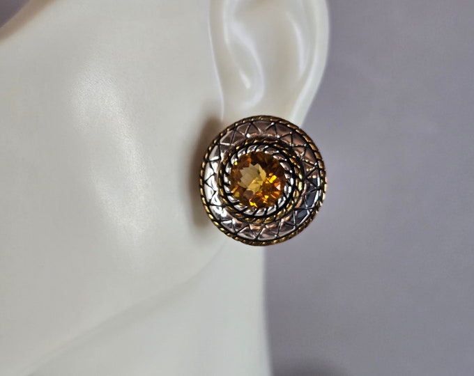 Womens Vintage Estate Sterling Silver Citrine Earrings 8.1g #E7653
