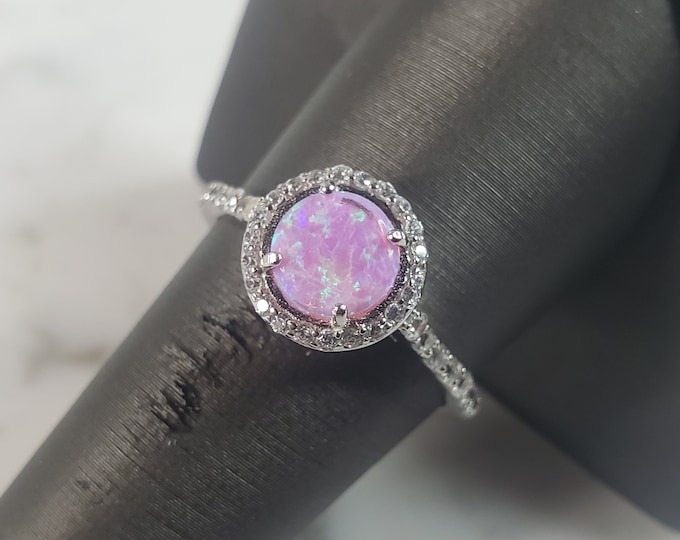 Womens Vintage Estate Sterling Silver Pink Opal Stone Ring 2.7g E5902
