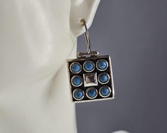 Womens Estate Sterling Silver Southwestern Turquoise Earrings 12.8g E6532