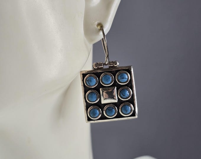 Womens Estate Sterling Silver Southwestern Turquoise Earrings 12.8g E6532