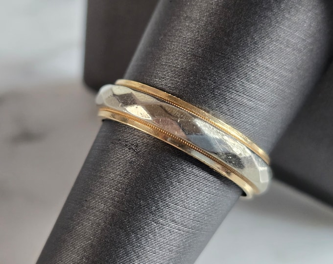 Mens Vintage Estate 14K Yellow & White Gold Wedding Band Ring 5.1g #E7277