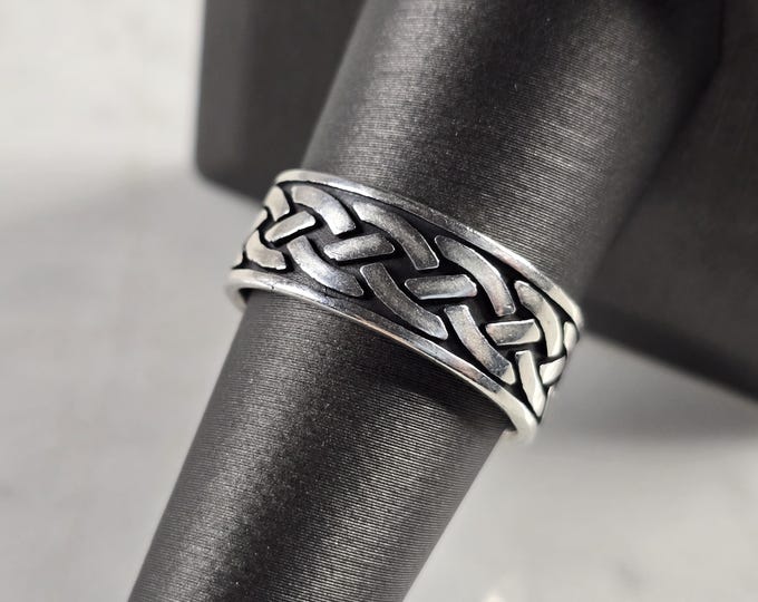 Mens Vintage Estate Sterling Silver Irish Celtic Eternity Knot Ring 4.9g E4335