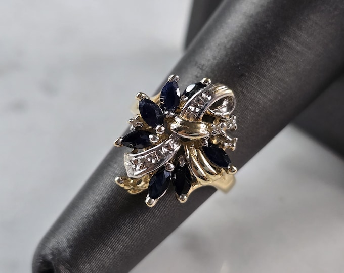 Womens Vintage Estate 14k Gold Sapphire Diamond Ring 7.0g E6866