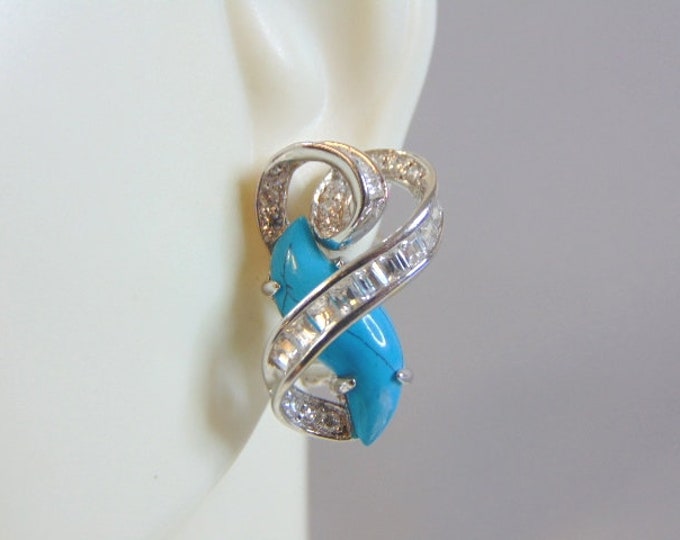 Womens Vintage Estate 18K White Gold Turquoise Earrings 7.5g E3086