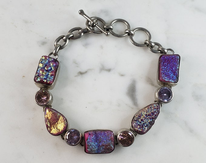 Womens Vintage Estate Sterling Silver Modernist Multi Stone Bracelet 32.6g E6471