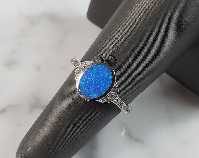 Womens Estate Sterling Silver Modernist Blue Opal Ring 2.7g E5092