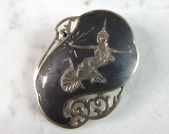 Womens Vintage Estate Sterling Silver Siam Brooch 6.8g E5206