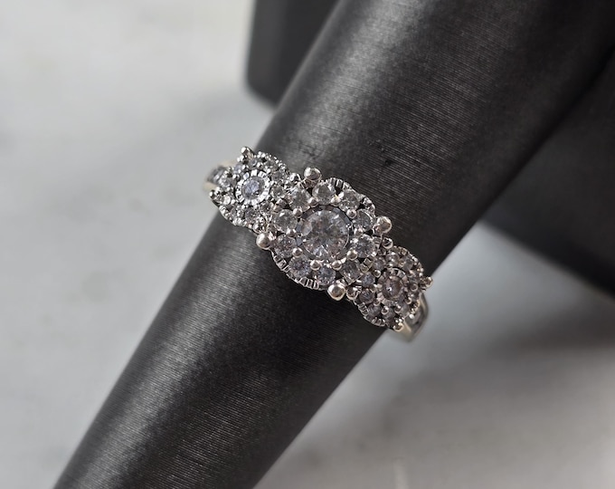 Womens Vintage Estate 14K White Gold Diamond Ring, 3.7g E3436