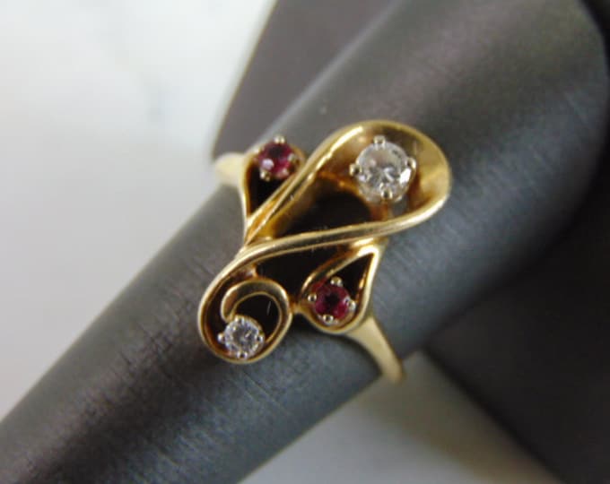 Womens Vintage Estate 14k Yellow Gold Amethyst & Diamond Modernist Ring 4.6g #E949