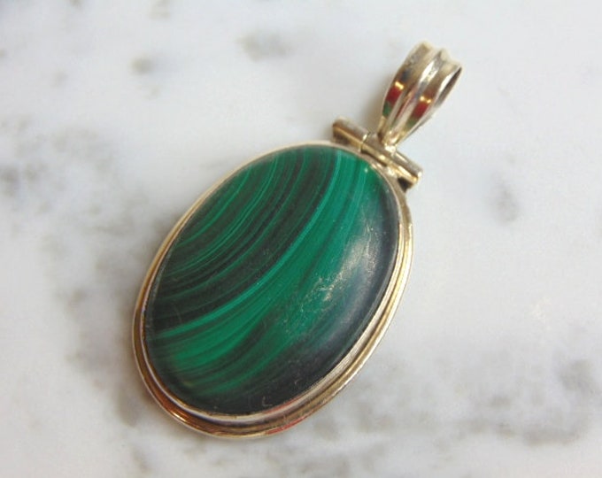 Womens Vintage Estate Sterling Silver Malachite Pendant 20.8g E4933