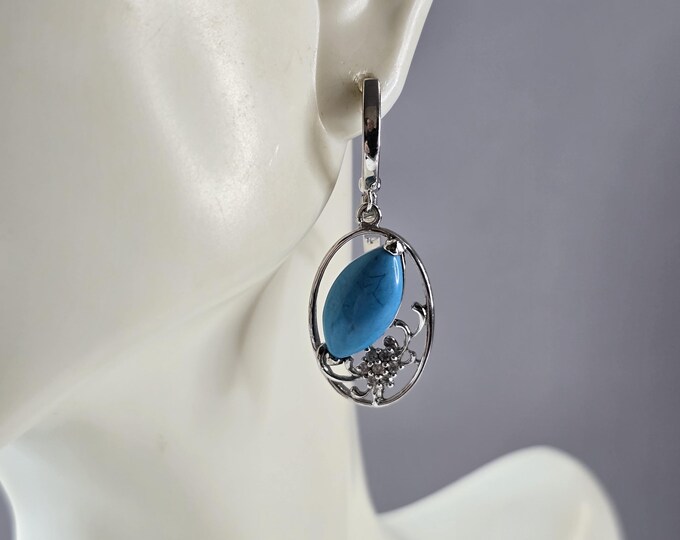 Womens Vintage Estate Sterling Silver Turquoise Earrings 5.8g E3289