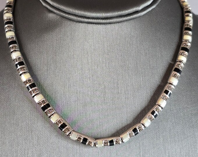 Womens Vintage Estate Sterling Silver Deco Style Necklace 54.8g E7634