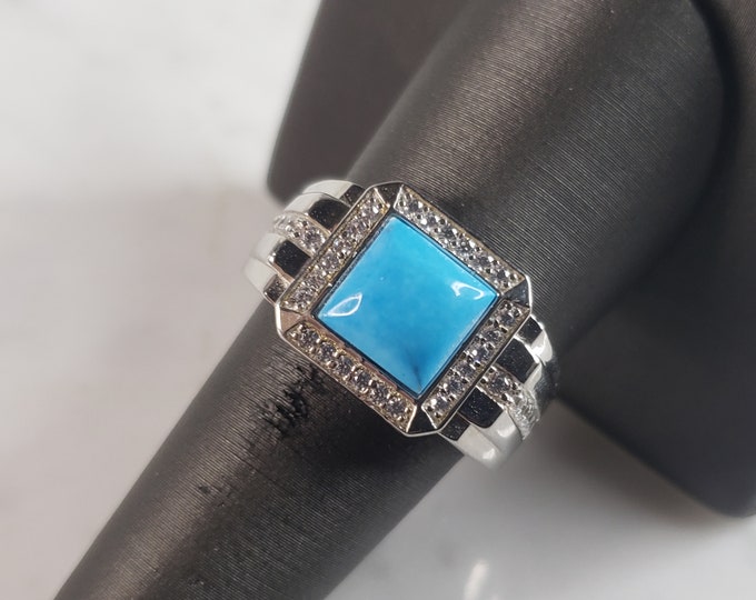 Mens Estate Sterling Silver Turquoise Ring 10.0g E6429