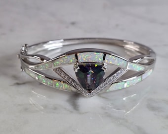 Womens Sterling Silver Modernist Opal Bangle Bracelet 29.6g E7406