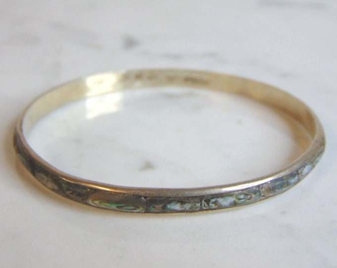 Womens Vintage Estate Sterling Silver Abalone Bracelet 11.5g E5591