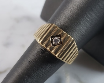 Mens Vintage Estate 14K Yellow Gold Modernist Diamond Ring 6.9g E6277
