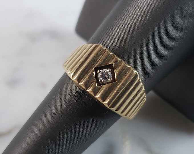 Mens Vintage Estate 14K Yellow Gold Modernist Diamond Ring 6.9g E6277