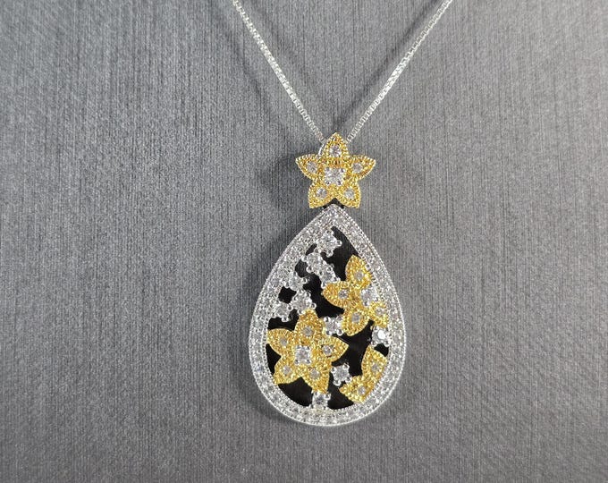 Womens Vintage Estate Sterling Silver Necklace W/ Flower Pendant 9.7g #E7130