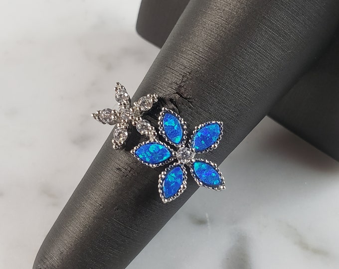 Womens Estate Sterling Silver Modernist Blue Opal Floral Ring 2.9g E6458
