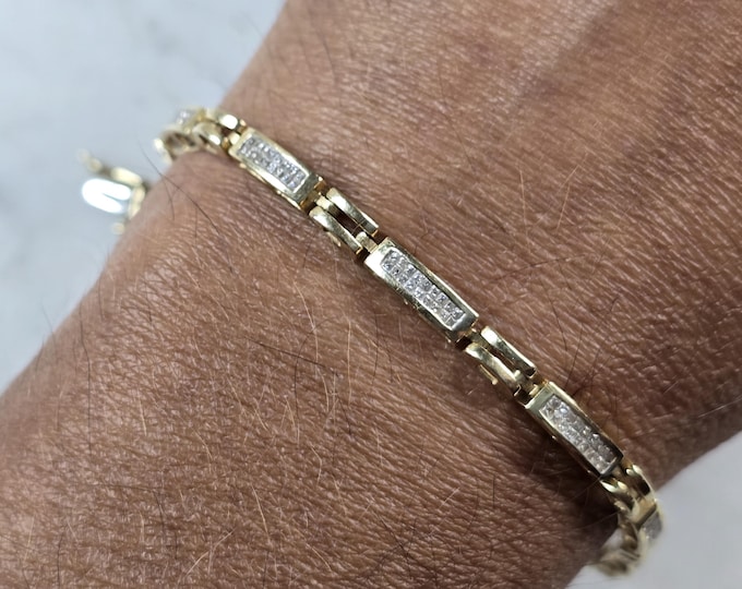 Womens Vintage Estate 14K Yellow Gold Diamond Tennis Bracelet 12.0g E4261