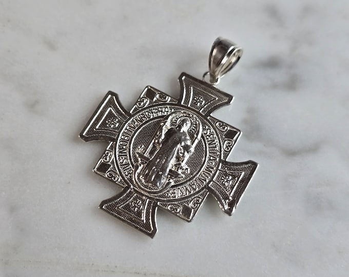 Religious Sterling Silver St. Benedict Cross Pendant 2.6g E7913
