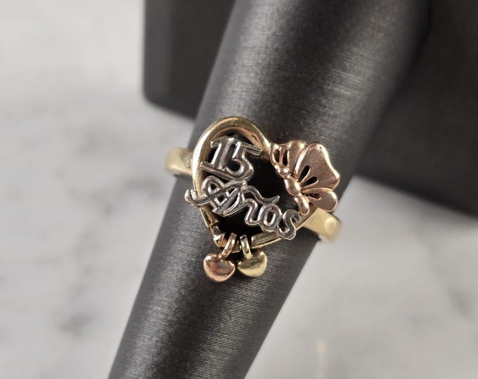 Womens Vintage Estate 14K Multi Tone Gold La Quinceanera Ring 4.7g E4701