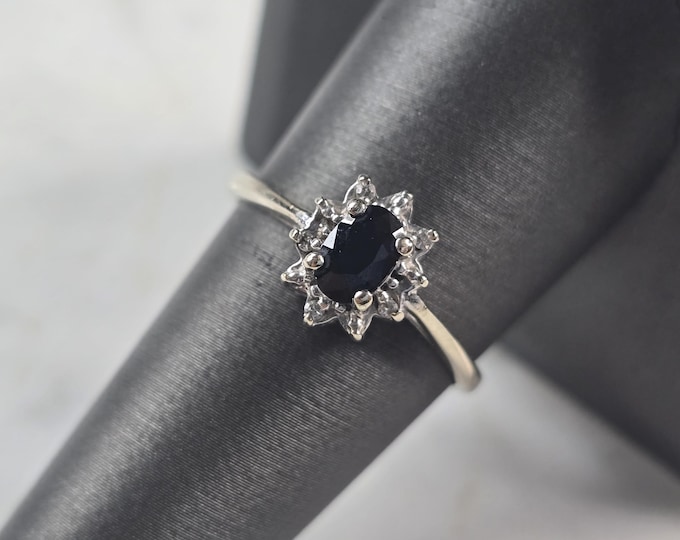 Womens Vintage Estate 14K White Gold Sapphire Diamond Ring 2.4g #E4641